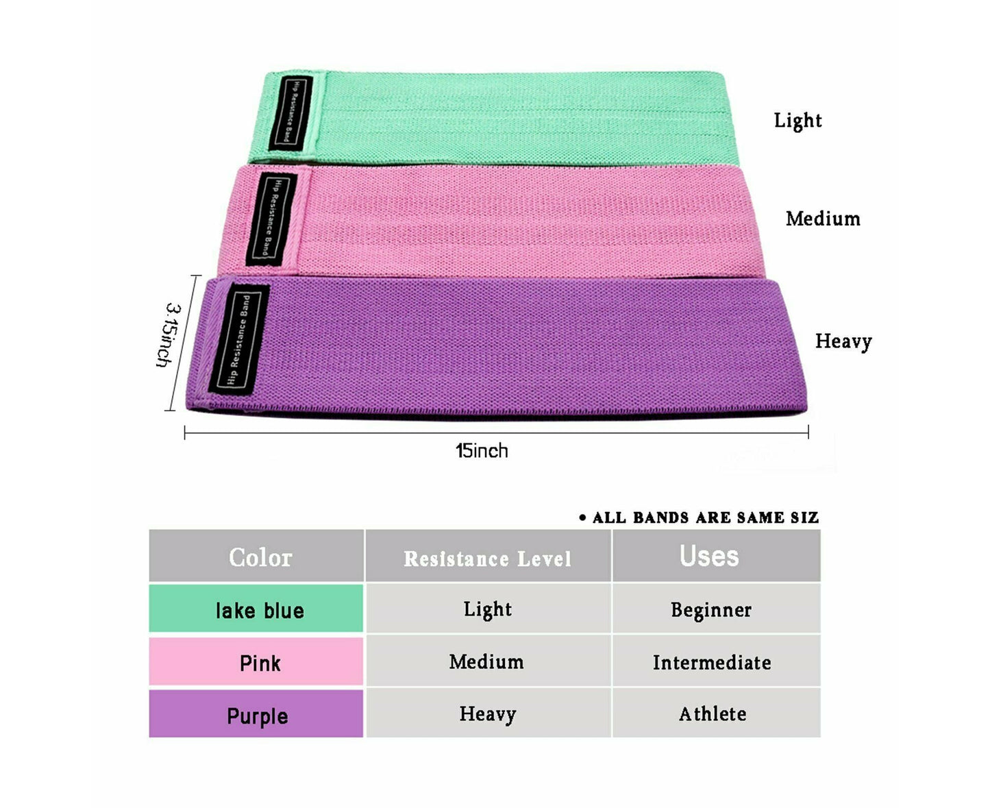 3X Resistance Booty Bands Fabric Circle Band Workout Exercise Loop Guide Yoga